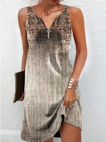 Damen, lässiges Sommerkleid mit V-Ausschnitt und asymmetrischem Saum Heidi-Mode