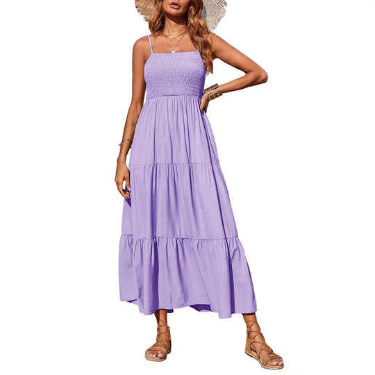 Damen Maxikleid mit verstellbaren Trägern und Rüschen Heidi-Mode