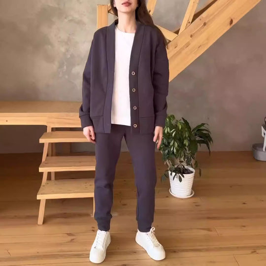 Damen lässige Oversized Sweatjacke mit Knöpfen Heidi-Mode