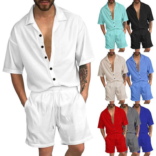 Herren Freizeit-Set mit lässigem Kurzarmhemd und elastischen Shorts Heidi-Mode