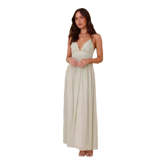 Damen Maxikleid mit schmalen Spaghetti-Trägern und elegantem Wickel-Design Heidi-Mode