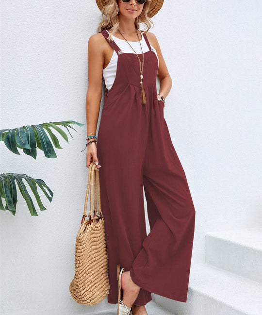 Damen trendiger Jumpsuit mit weitem Bein und verstellbaren Trägern Heidi-Mode