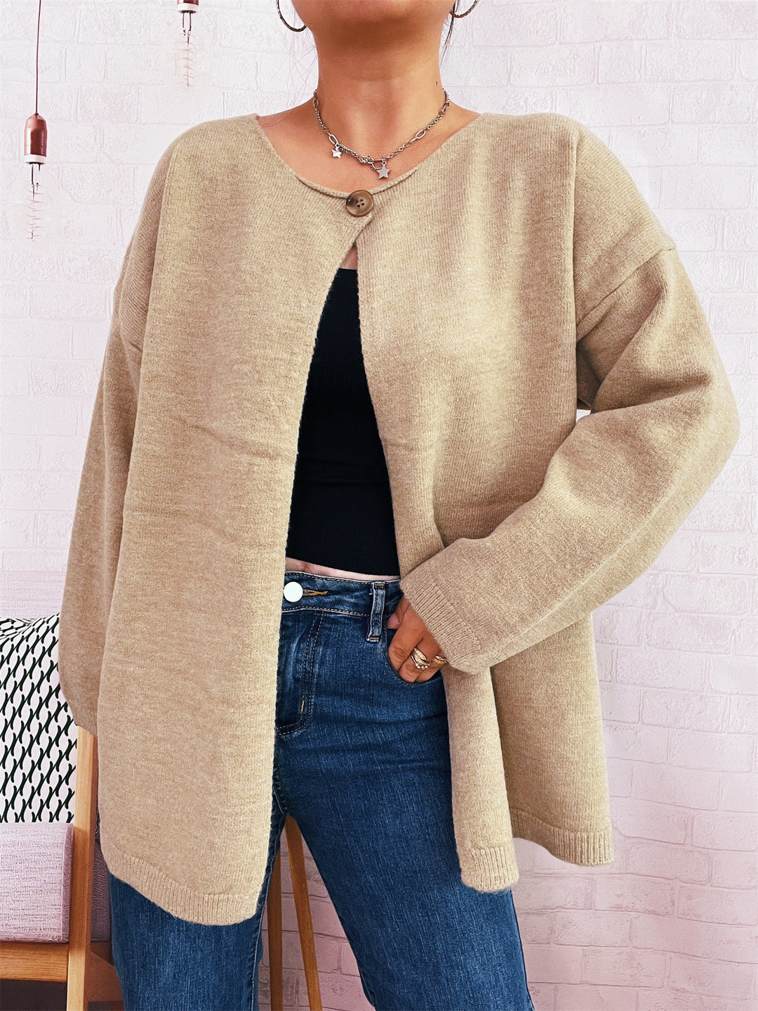 Damen lässiger Strickcardigan mit offenem Schnitt und weichen Materialien Heidi-Mode