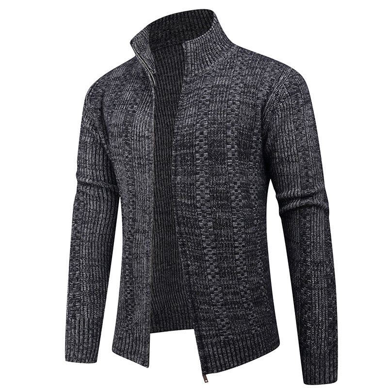 Herren Strickjacke mit strukturierter Oberfläche und hohem Kragen Heidi-Mode