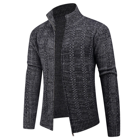 Herren Strickjacke mit strukturierter Oberfläche und hohem Kragen Heidi-Mode