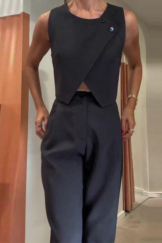Heidi-Mode | Rundhals Button Top Hosenanzug
