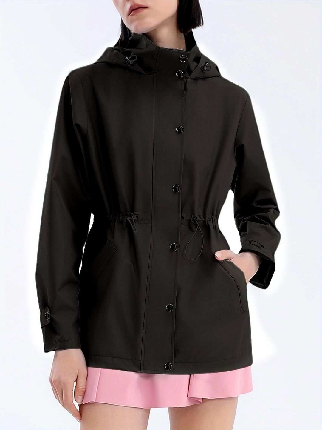Damen funktionale Übergangsjacke mit verstellbarem Bund und Kapuze Heidi-Mode