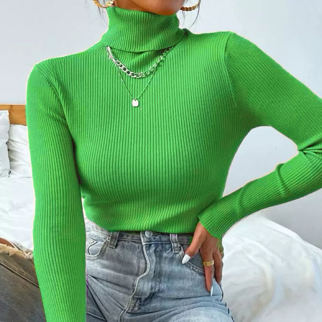 Damen Eleganter Rollkragenpullover mit feiner Rippstruktur Heidi-Mode