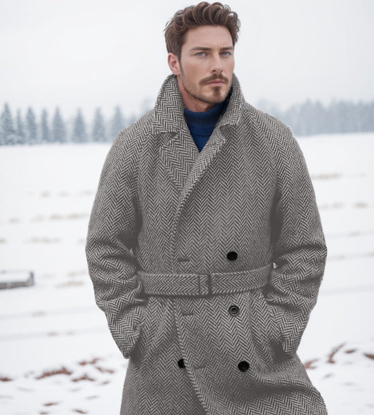 Herren Modischer Doppelreiher-Mantel im Hahnentrittmuster Heidi-Mode