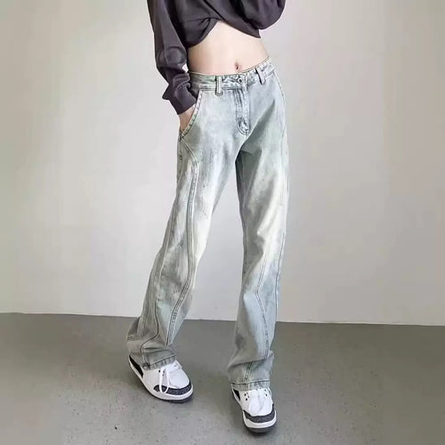 Damen weite High-Waist Denim-Jeans mit distressed Optik und bequemen Seitentaschen Heidi-Mode