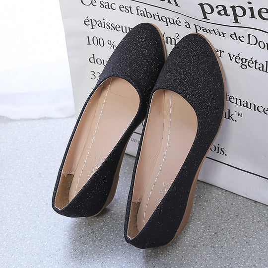 Damen elegante Ballerinas mit glitzerndem Obermaterial und bequemem Absatz Heidi-Mode