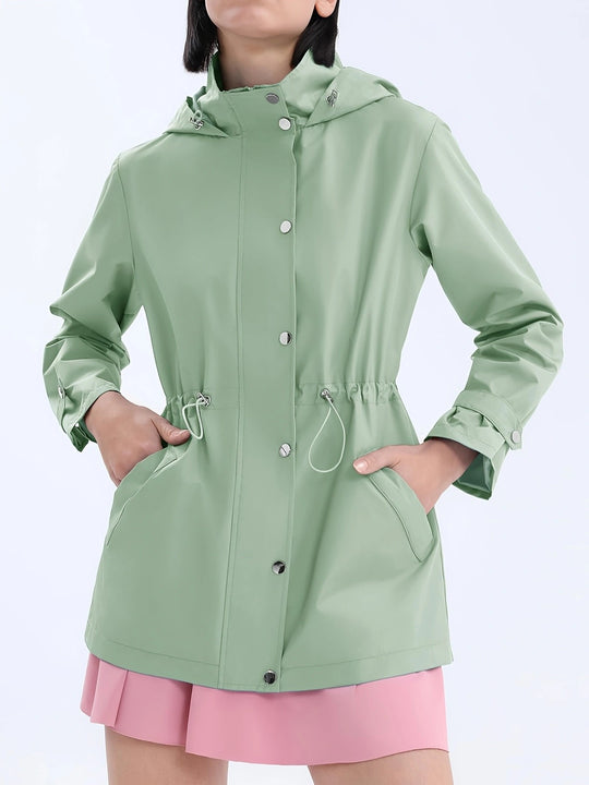 Damen funktionale Übergangsjacke mit verstellbarem Bund und Kapuze Heidi-Mode