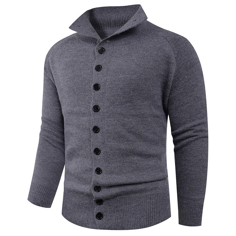 Herren Strickpullover mit hohem Kragen und Knopfverschluss Heidi-Mode
