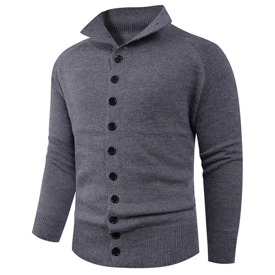 Herren Strickpullover mit hohem Kragen und Knopfverschluss Heidi-Mode