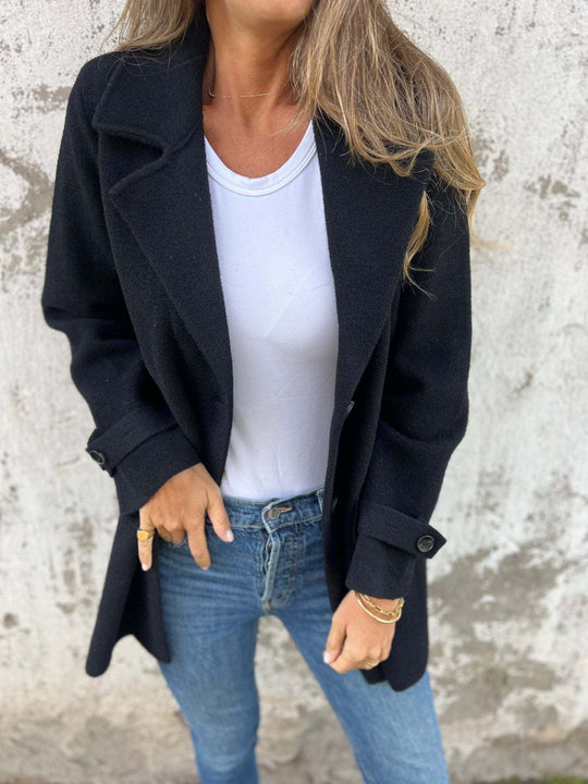 Damen Fleece Mantel mit doppelter Knopfleiste und schickem Reverskragen Heidi-Mode
