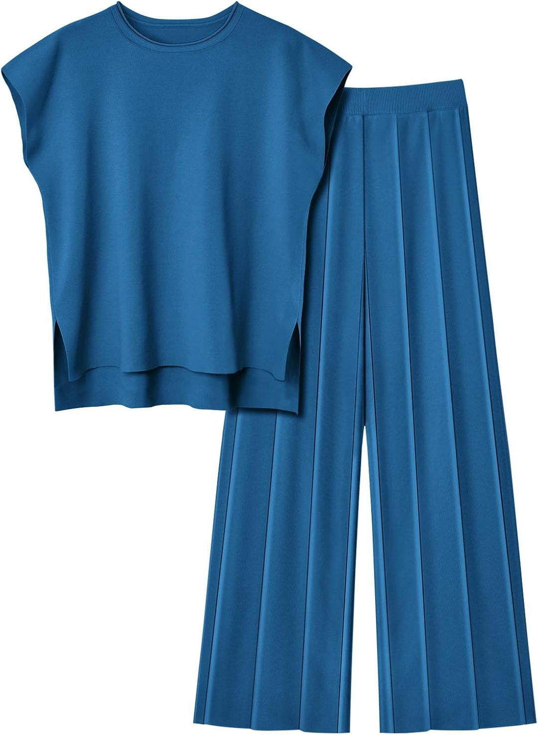 Damen elegantes Set mit kurzärmligem Oberteil und plissierter Hose Heidi-Mode