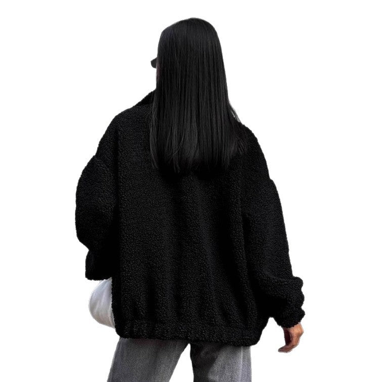 Damen Teddyjacke mit hohem Kragen und voluminösen Ärmeln Heidi-Mode