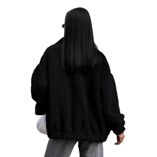 Damen Teddyjacke mit hohem Kragen und voluminösen Ärmeln Heidi-Mode