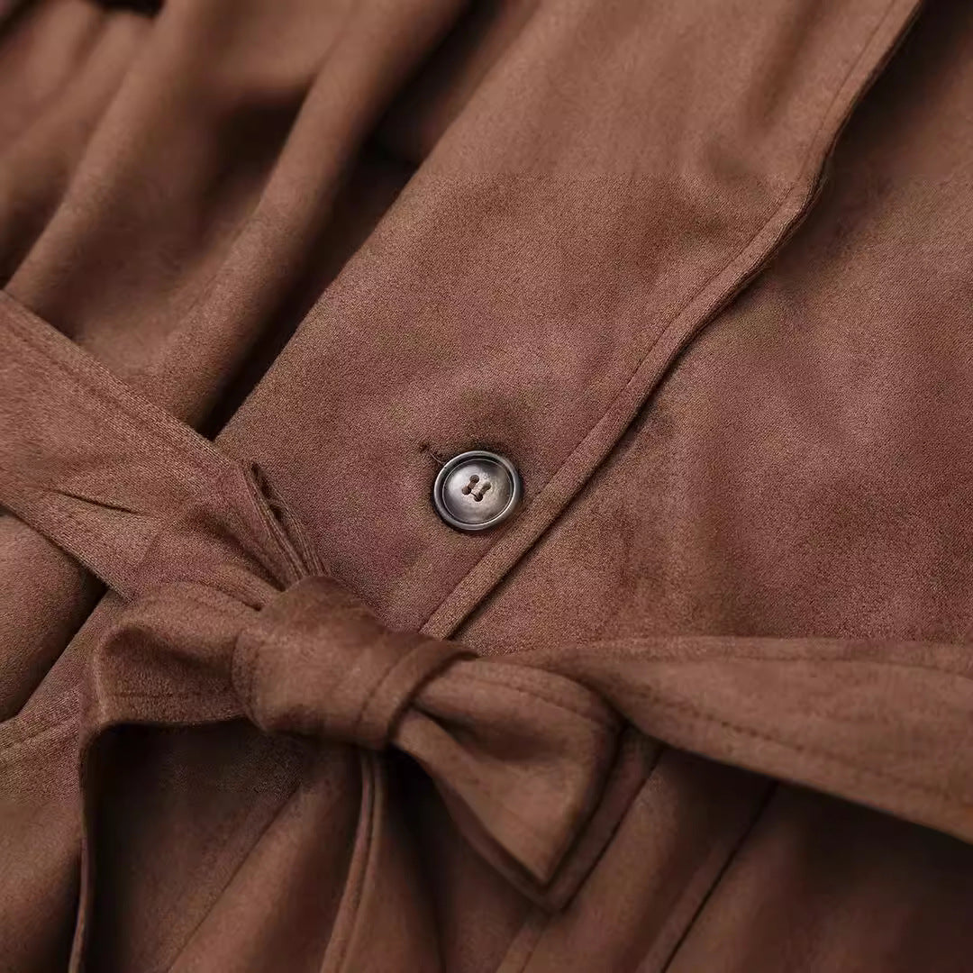 Damen elegante Suede Trenchcoat Heidi-Mode