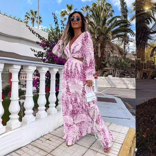 Damen Maxikleid mit elegantem V-Ausschnitt und verspieltem Rüschensaum Heidi-Mode