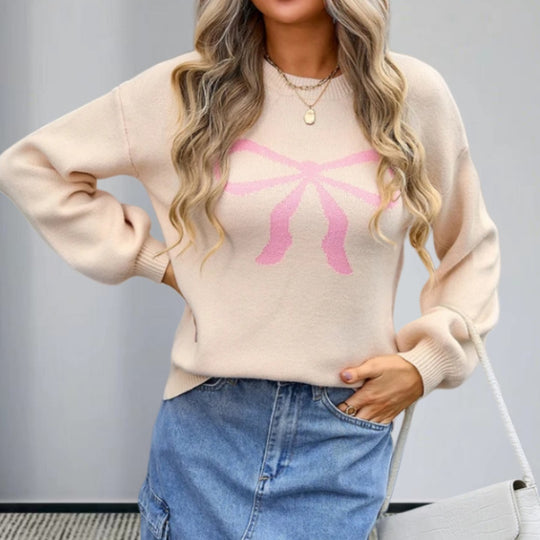 Damen Strickpullover mit charmantem Schleifenmotiv und modischen Details Heidi-Mode