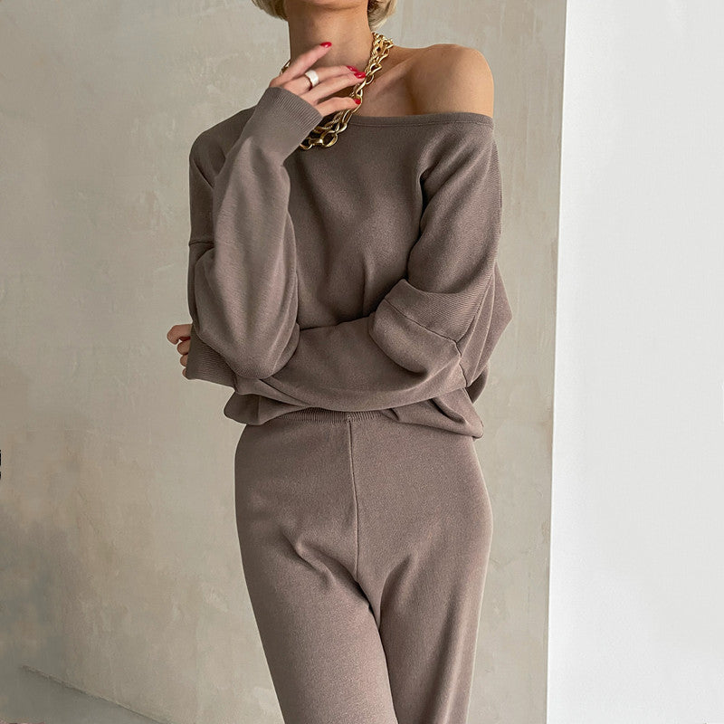 Damen lässiges Strickanzug-Set mit weitem Schnitt und modischen Details Heidi-Mode