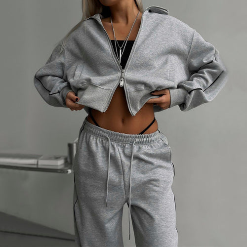 Damen cropped Sportjacke mit hohem Kragen und elastischer Taillenkordel Heidi-Mode
