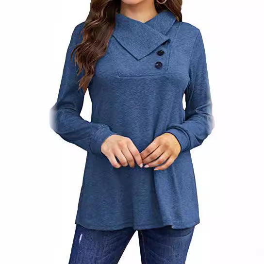 Damen asymmetrisches Sweatshirt mit hohem Kragen und praktischen Knopfdétails Heidi-Mode