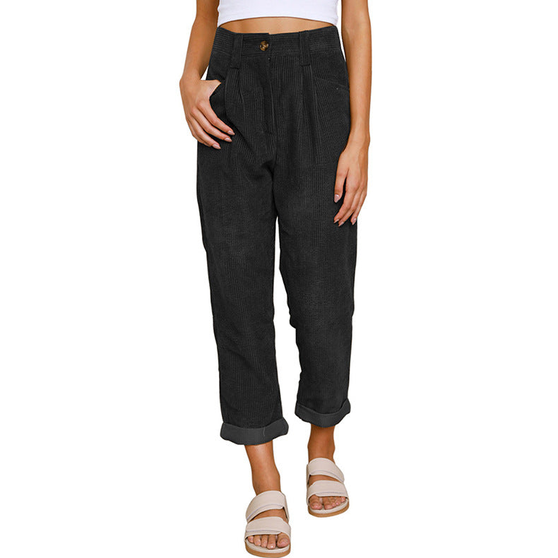 Damen modische Cordhose mit hohem Bund und weitem Bein Heidi-Mode