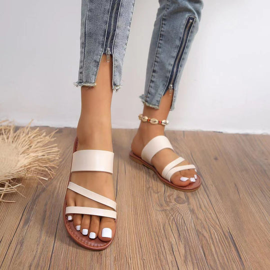 Damen offene Sandalen mit breiten Riemen und rutschfester Sohle Heidi-Mode