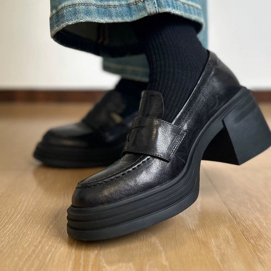 Damen Elegante Loafers mit dicker Gummisohle und weichem Leder Heidi-Mode