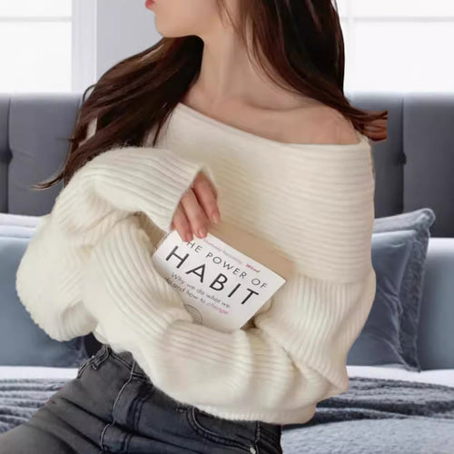 Damen Off-Shoulder Strickpullover mit elastischem Rippdesign Heidi-Mode