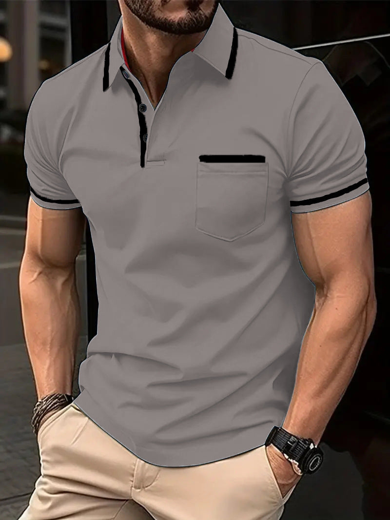Herren Poloshirt mit modernem Kontrastkragen und praktischer Brusttasche Heidi-Mode