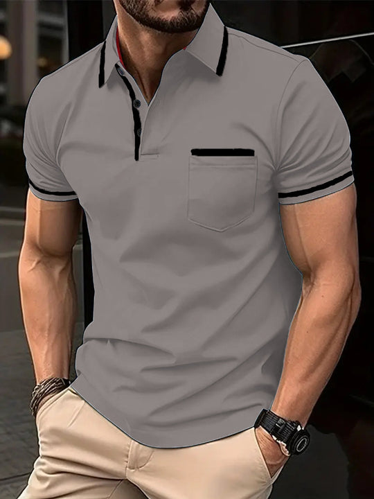 Herren Poloshirt mit modernem Kontrastkragen und praktischer Brusttasche Heidi-Mode