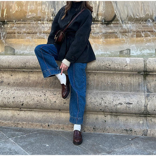 Damen bequeme Trenchcoatjacke mit Gürtel und voluminösen Ärmeln Heidi-Mode