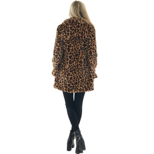 Damen Gemütliche Leopard-Fleecejacke mit offenem Kragen Heidi-Mode