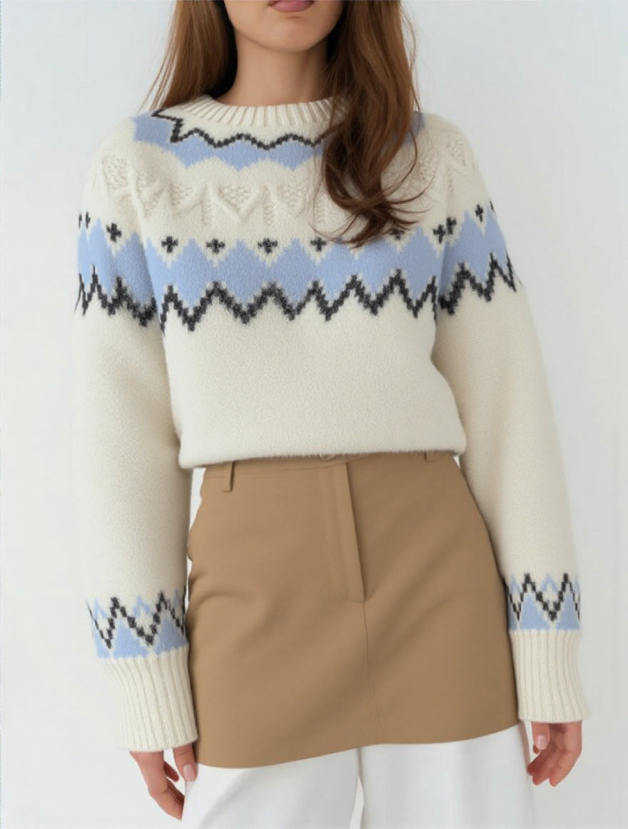 Damen Strickpullover mit grafischem Muster und weichem Material Heidi-Mode