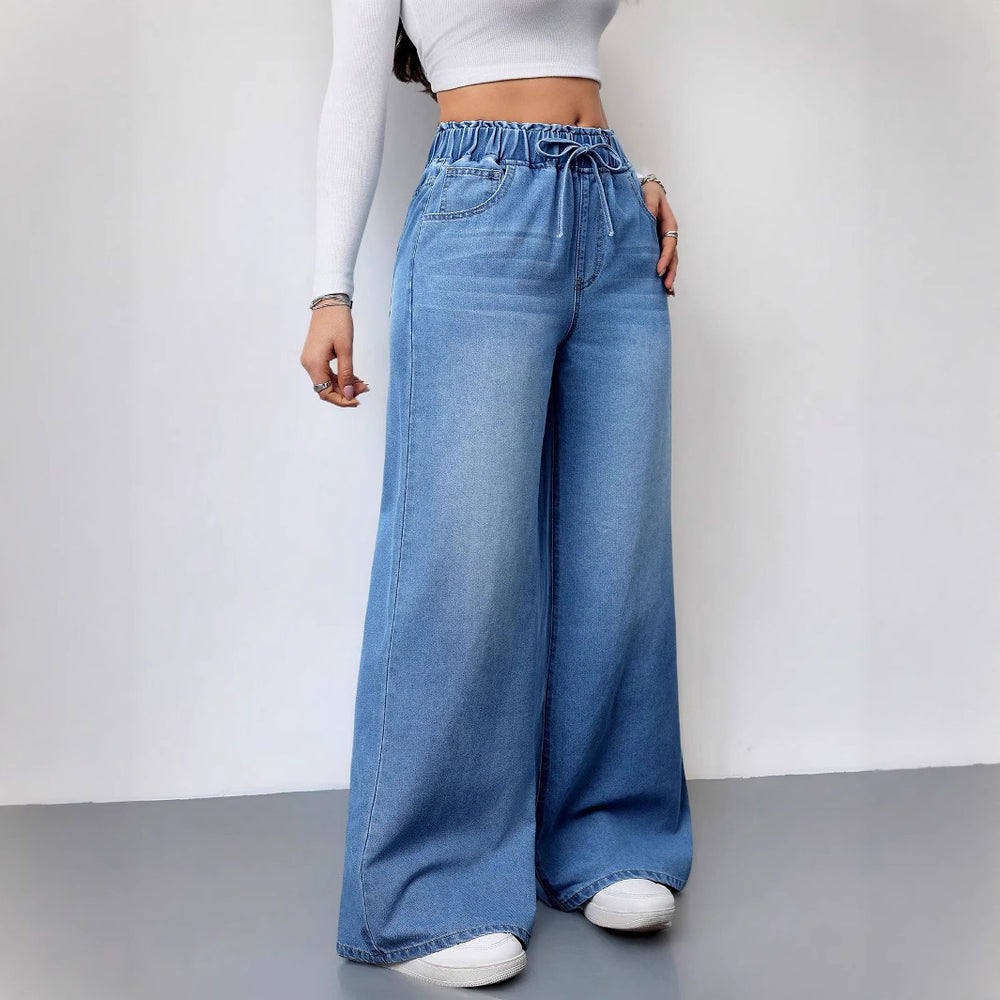 Damen Weite Jeans mit elastischem Bund und Seitentaschen Heidi-Mode