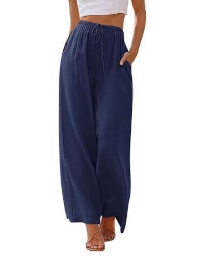 Damen Weite Palazzo-Hose mit elastischem Bund und praktischen Taschen Heidi-Mode