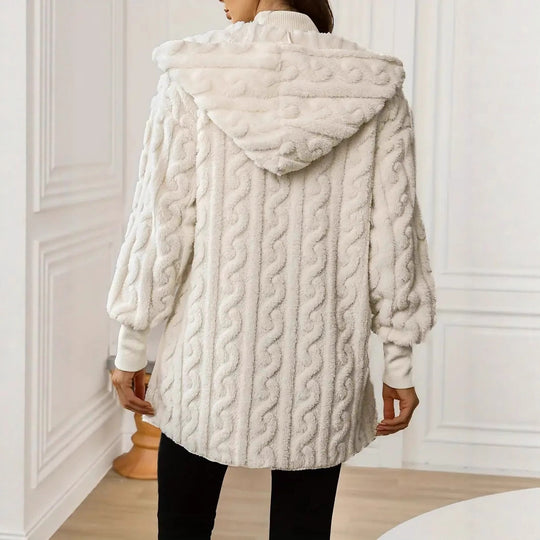 Damen Kuschelige Strickjacke mit Kapuze und Wellenmuster Heidi-Mode