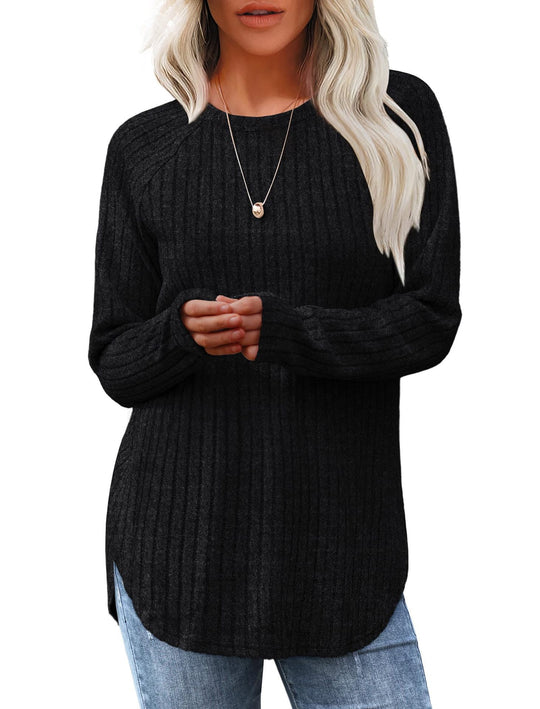 Damen lässiger Langarm Pullover mit strukturiertem Rippdesign Heidi-Mode