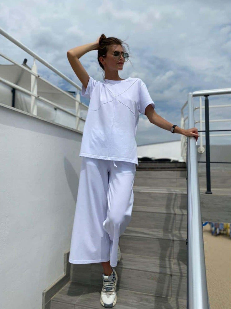 Damen lässiges Lounge-Set mit oversize Oberteil und weiten Hosen Heidi-Mode