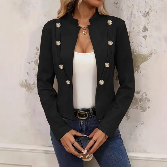 Damen Kurze Blazerjacke mit eleganter Knopfleiste und Stehkragen Heidi-Mode