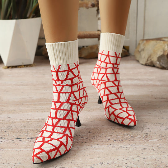 Damen Stiefelimitierte Sockenschuhe mit elegantem Absatz Heidi-Mode