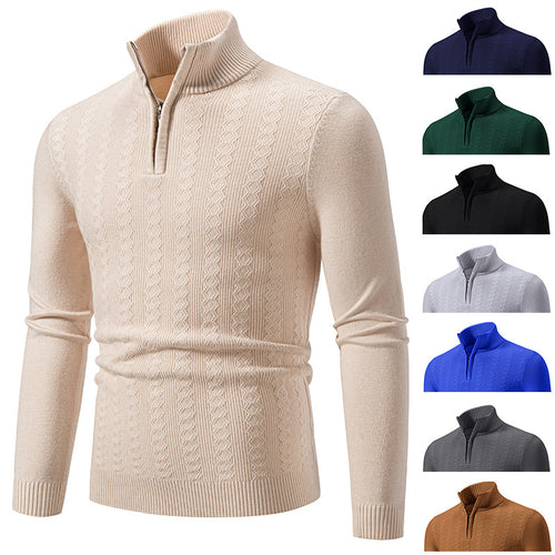 Herren Strickpullover mit Reißverschluss und grafischem Zopfmuster Heidi-Mode