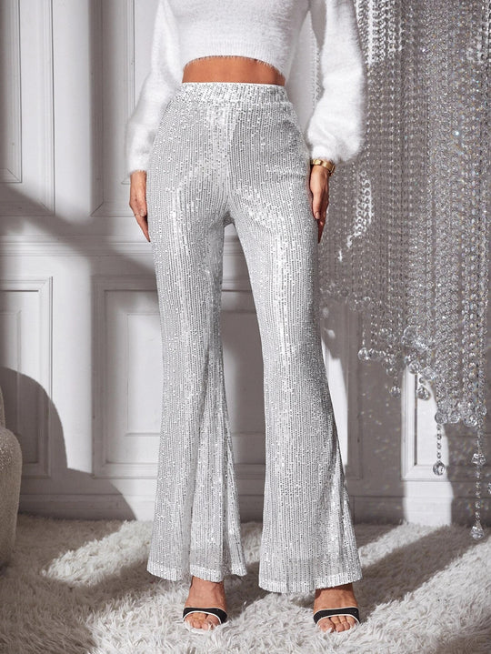 Damen Elegante Hochwasserhose mit Glitzer-Details Heidi-Mode