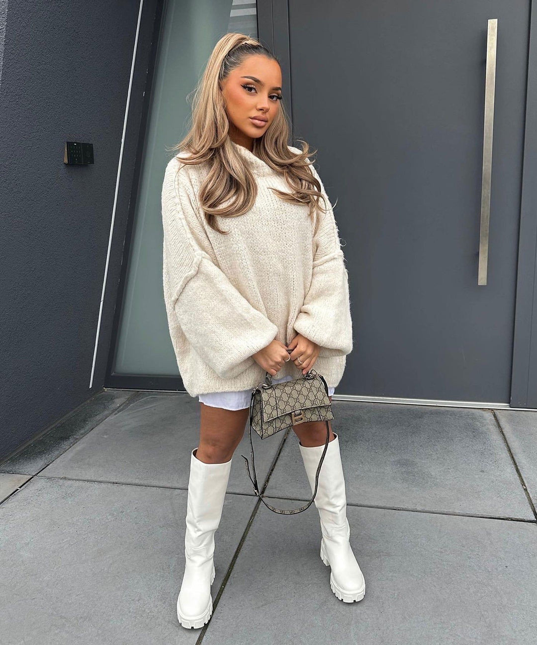 Damen kuscheliger Oversize-Pullover mit weiten Ärmeln und strukturiertem Strick Heidi-Mode