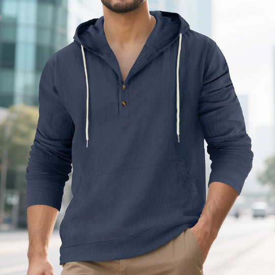 Herren Kapuzensweater mit Knopfleiste und praktischen Taschen Heidi-Mode
