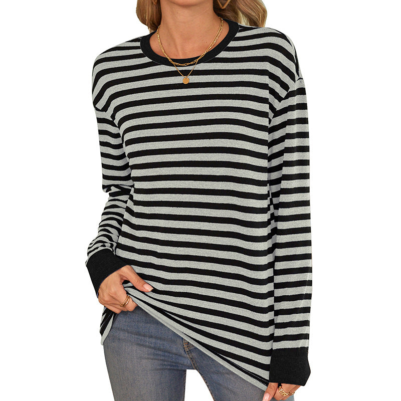 Damen bequemes Langarmshirt mit gestreiftem Design und Rundhalsausschnitt Heidi-Mode