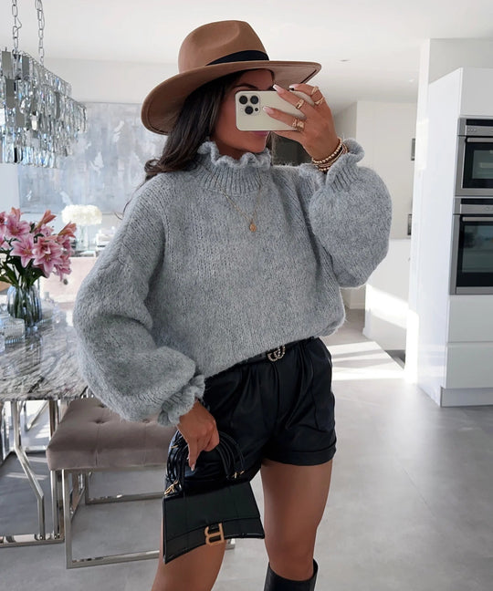 Damen kuscheliger Rollkragenpullover mit weiten Ärmeln und strukturellem Design Heidi-Mode